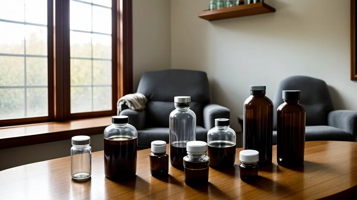 Hearing aid compatibility and tinnitus support for seniors — a retired man holding his prescription hearing aid case beside a bottle of Quietum Plus hearing supplement