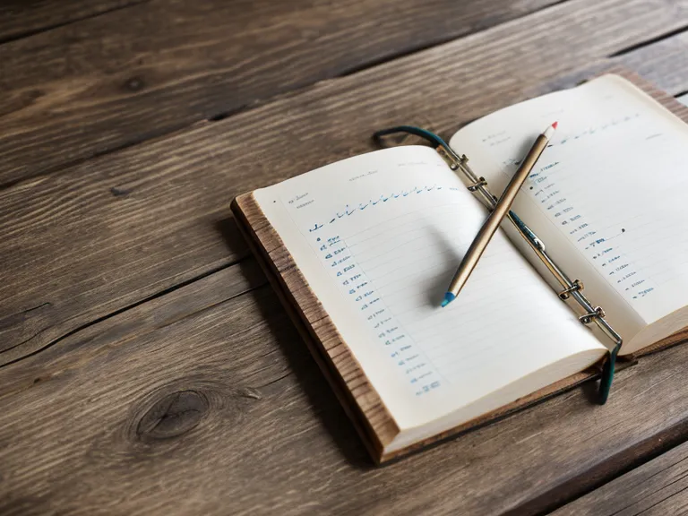 Hearing health notebook log next to hearing aids on a table, tracking a year of supplement review notes