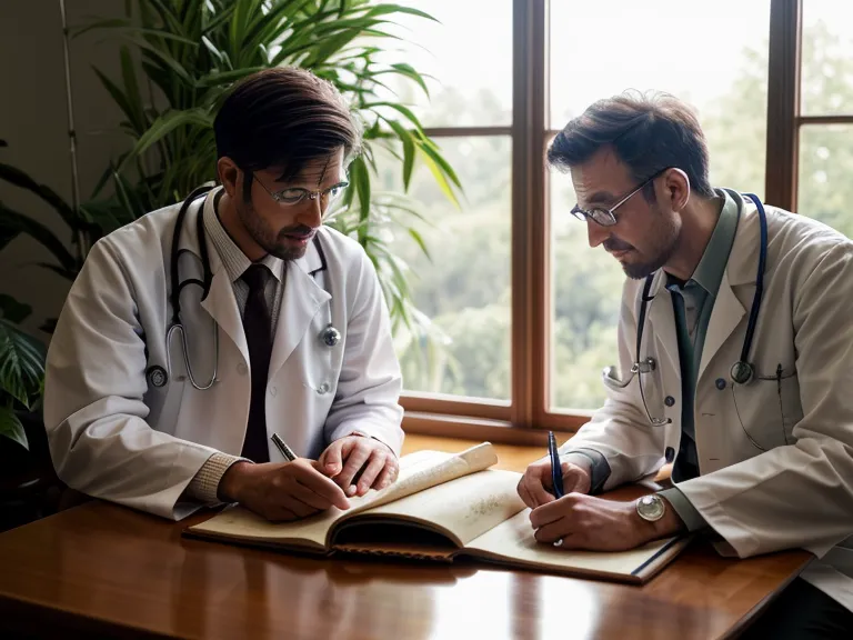 Patient practicing patient advocacy by showing his hearing log to the doctor during an appointment