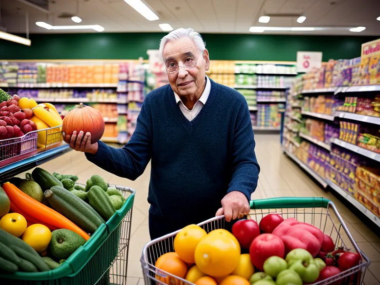 A senior man chatting with a grocery store cashier, an everyday moment for tracking hearing clarity progress.