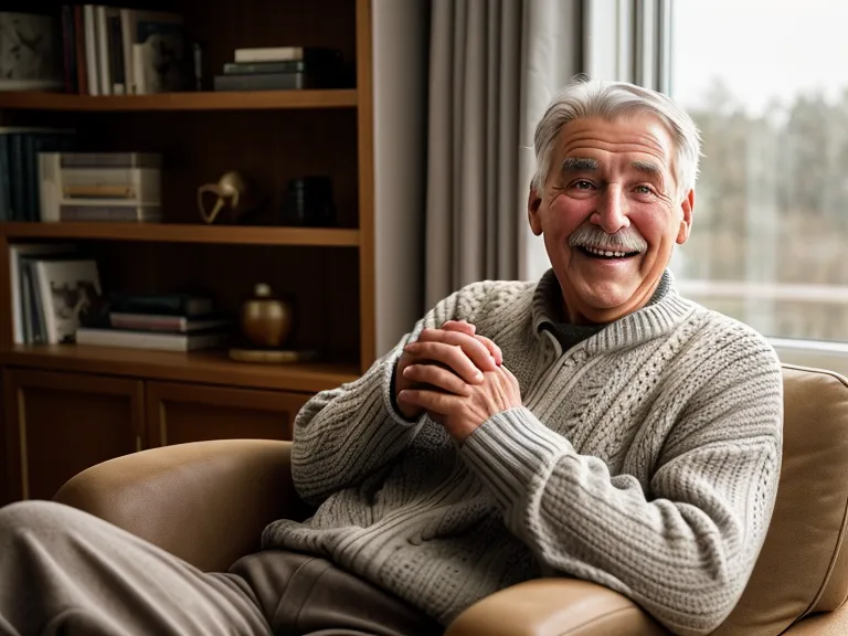 A retired man relaxed in his living room, more at ease after months of tracking his hearing support routine.
