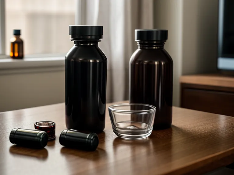 Handwritten hearing health log tracking supplement ingredients notes beside a cup of coffee on a wooden table