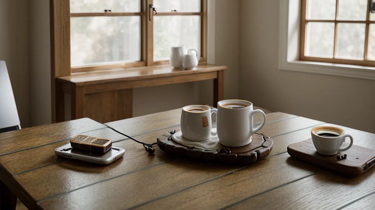 Why phone calls are exhausting with hearing loss — an older man at his kitchen table looking drained after a call, phone fatigue in seniors and aging