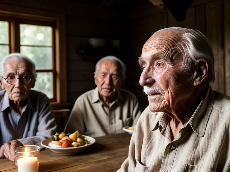 A senior man following conversation easily at a family dinner table thanks to better social focus
